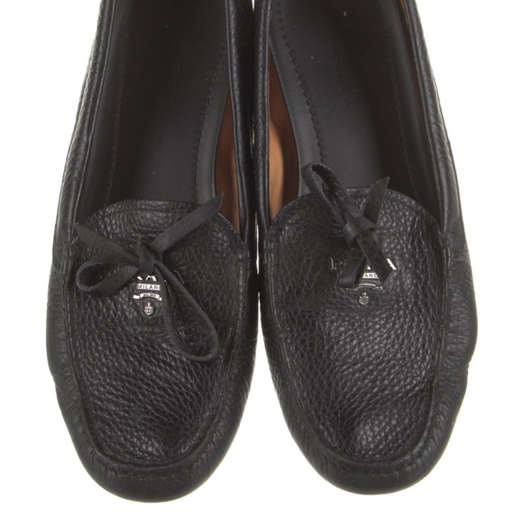Prada Black Loafers with Silver Prada Print - Picture 1 of 17